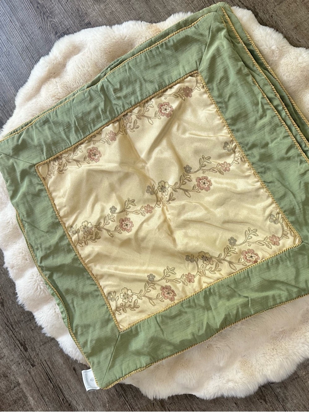 Waterford Euro Pillow Shams Set Green Beige Floral Embroidered - Set of 4
